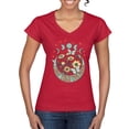 thumbnail image 1 of Wild Bobby I Only Told The Moon, Moon Phases Daisies and Butterflies Vintage Women Standard V-Neck Tee, Red, X-Large, 1 of 6