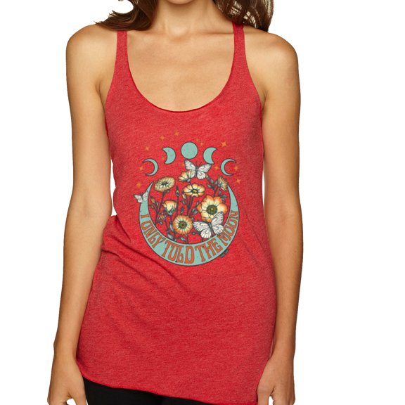 Wild Bobby I Only Told The Moon, Moon Phases Daisies and Butterflies Vintage Women Tri-Blend Racerback Tank Top, Vintage Red, Large