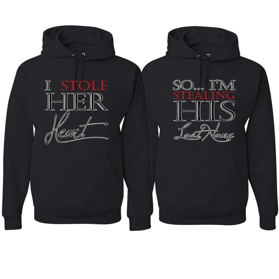 Wild Bobby, I Stole Her Heart I'm Stealing His Last Name His and Hers Matching Couples , Black, Mens 3XL-Womens L