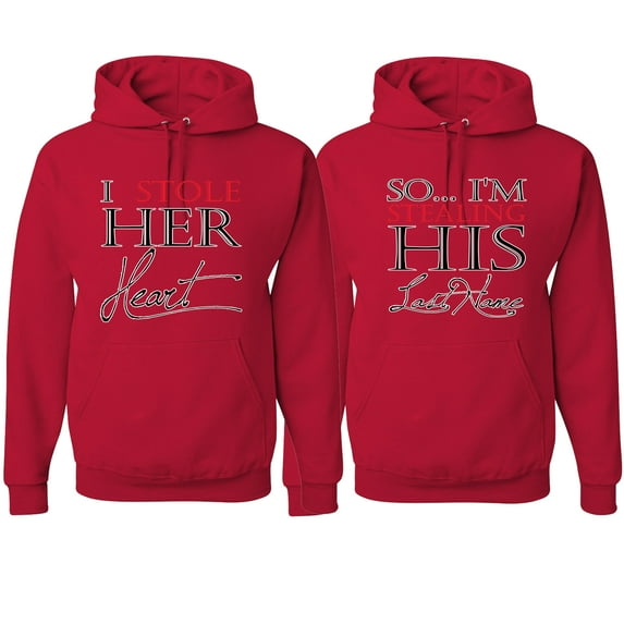 Wild Bobby, I Stole Her Heart I'm Stealing His Last Name His and Hers Matching Couples , Red, Mens M-Womens 2XL