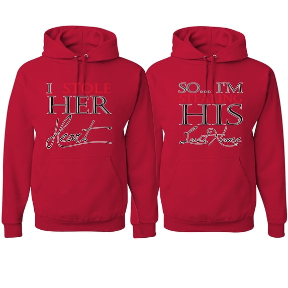 Wild Bobby, I Stole Her Heart I'm Stealing His Last Name His and Hers Matching Couples , Red, Mens S-Womens 3XL