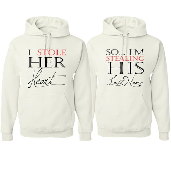 Wild Bobby, I Stole Her Heart I'm Stealing His Last Name His and Hers Matching Couples , White, Mens XL-Womens M