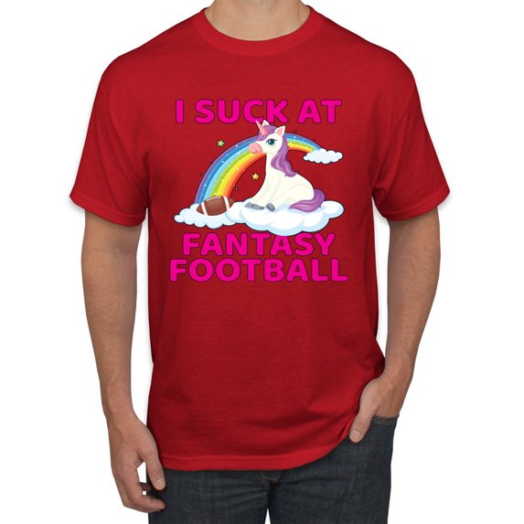Wild Bobby I Suck at Fantasy Football Unicorn Humor Men Graphic Tee, Red, 4X-Large
