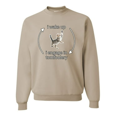 Wild Bobby I Wake Up Engage In Tomfoolery Funny Brain Rot Cute Cat Bow Meme Unisex Crewneck Sweatshirt