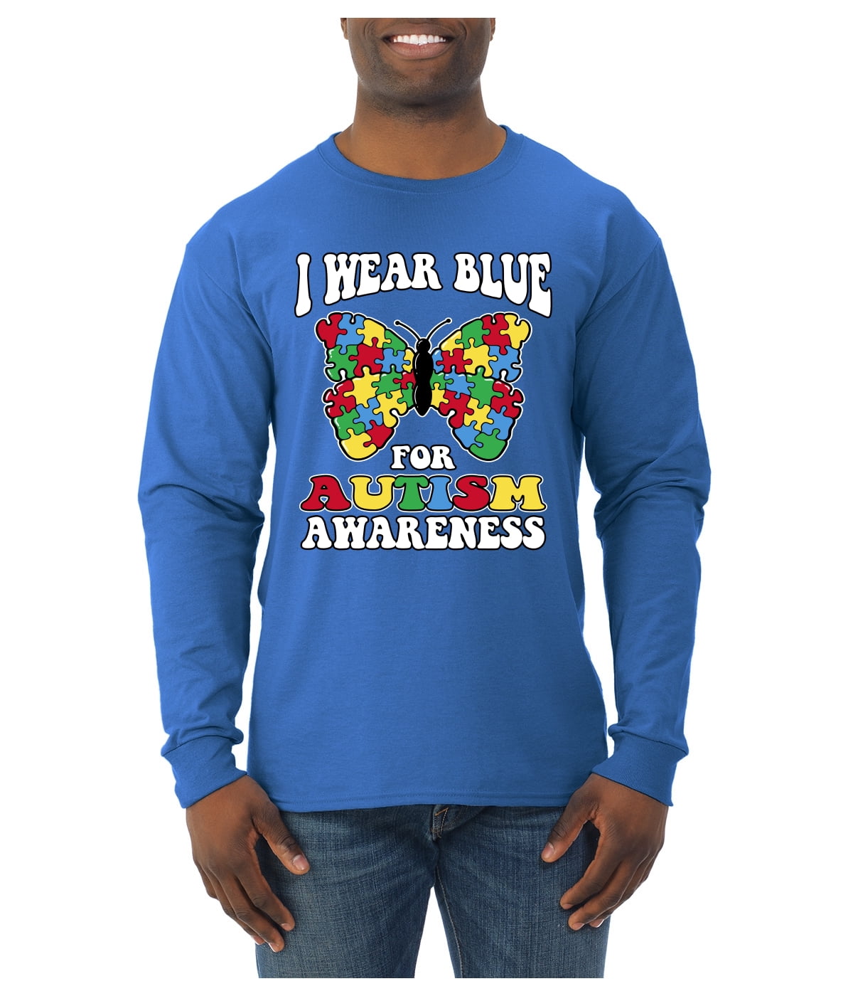 Wild Bobby I Wear Blue for Autism Awareness Men Long Sleeve Shirt