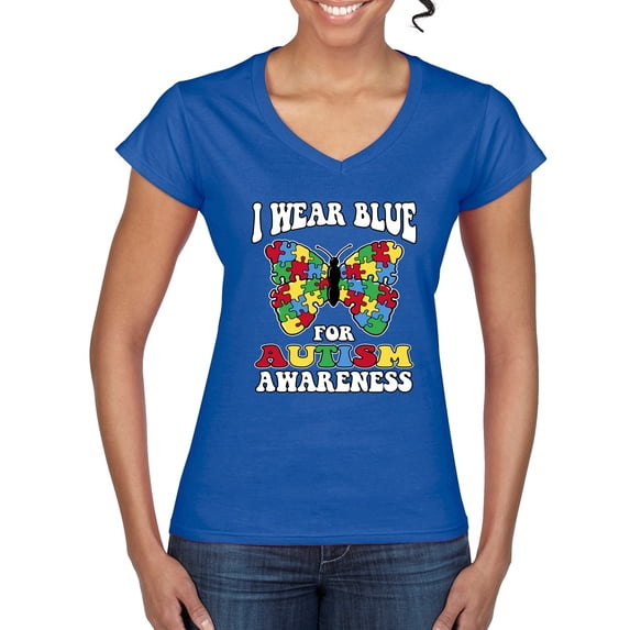Wild Bobby I Wear Blue for Autism Awareness Women Standard V-Neck Tee