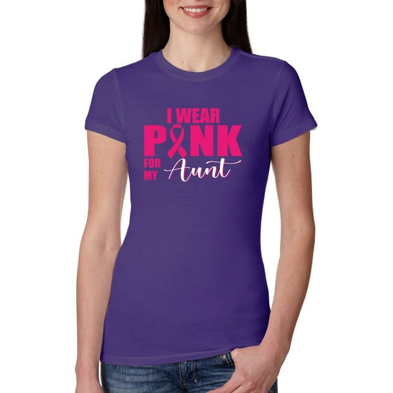 Wild Bobby, I Wear Pink for My Aunt Survivor Awareness Womens Slim Fit Junior Tee, Purple Rush, Large