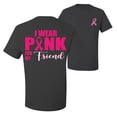 thumbnail image 1 of Wild Bobby, I Wear Pink for My Friends Survivor, Breast Cancer Awareness, Front and Back Men Graphic Tee, Charcoal, Large, 1 of 4