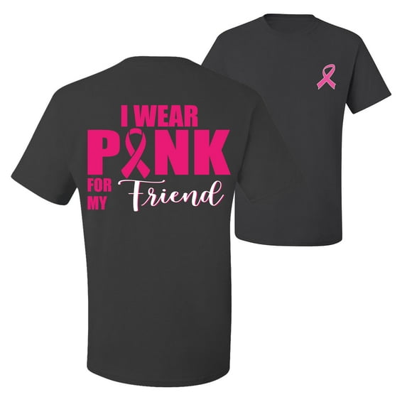 Wild Bobby, I Wear Pink for My Friends Survivor, Breast Cancer Awareness, Front and Back Men Graphic Tee, Charcoal, Large