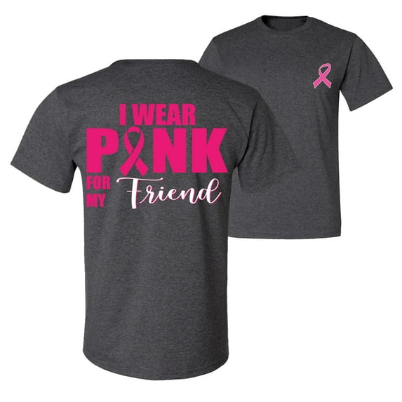 Wild Bobby, I Wear Pink for My Friends Survivor, Breast Cancer Awareness, Front and Back Men Graphic Tee, Heather Black, 5X-Large