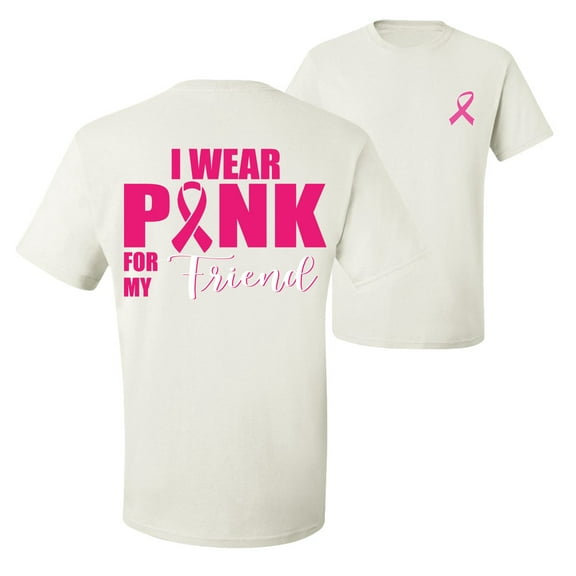 Wild Bobby, I Wear Pink for My Friends Survivor, Breast Cancer Awareness, Front and Back Men Graphic Tee, White, Large
