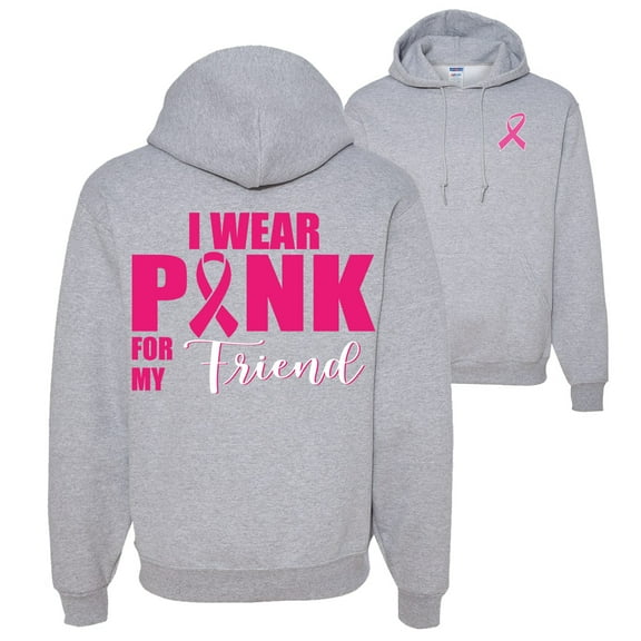 Wild Bobby, I Wear Pink for My Friends Survivor, Breast Cancer Awareness, Front and Back Unisex Graphic Hoodie Sweatshirt, Heather Grey, XX-Large