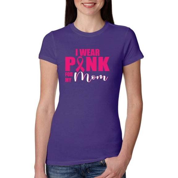 Wild Bobby, I Wear Pink for My Mom Survivor Awareness Womens Slim Fit Junior Tee, Purple Rush, X-Large