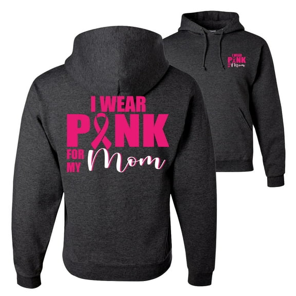 Wild Bobby, I Wear Pink for My Mom Survivor, Breast Cancer Awareness, Front and Back Unisex Graphic Hoodie Sweatshirt, Heather Black, Small