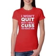 thumbnail image 1 of Wild Bobby I Won't Quit but I Will Cuss the Whole Time Gym/Workout Women Slim Fit Junior Tee, Red, Large, 1 of 5