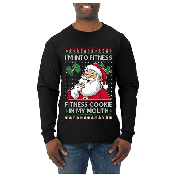 Wild Bobby I'm Into Fitness Cookie In My Mouth Santa Sweater | Holiday Men Long Sleeve Shirt
