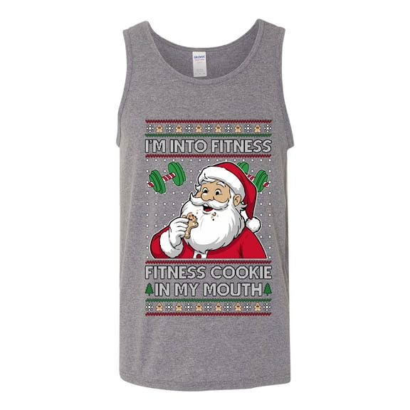 Wild Bobby I'm Into Fitness Cookie In My Mouth Santa Sweater | Holiday Men Tank Top