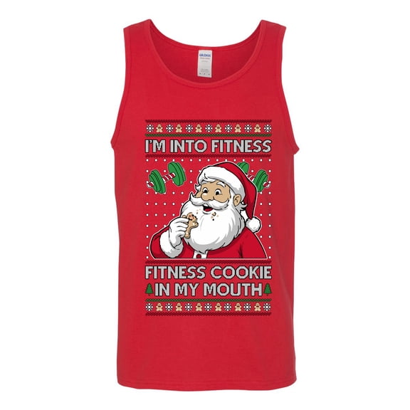 Wild Bobby I'm Into Fitness Cookie In My Mouth Santa Sweater | Holiday Men Tank Top