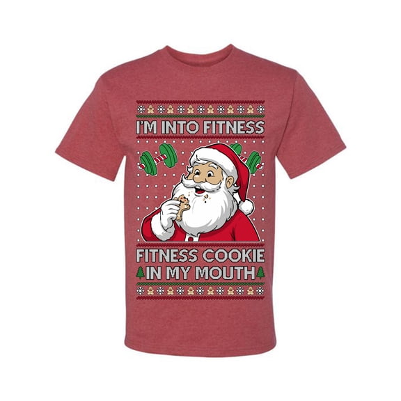 Wild Bobby I'm Into Fitness Cookie In My Mouth Santa Sweater | Holiday Men Tee