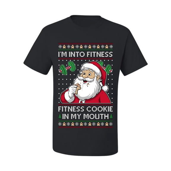 Wild Bobby I'm Into Fitness Cookie In My Mouth Santa Sweater | Holiday Men Tee