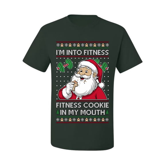 Wild Bobby I'm Into Fitness Cookie In My Mouth Santa Sweater | Holiday Men Tee