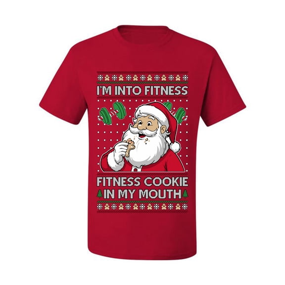 Wild Bobby I'm Into Fitness Cookie In My Mouth Santa Sweater | Holiday Men Tee