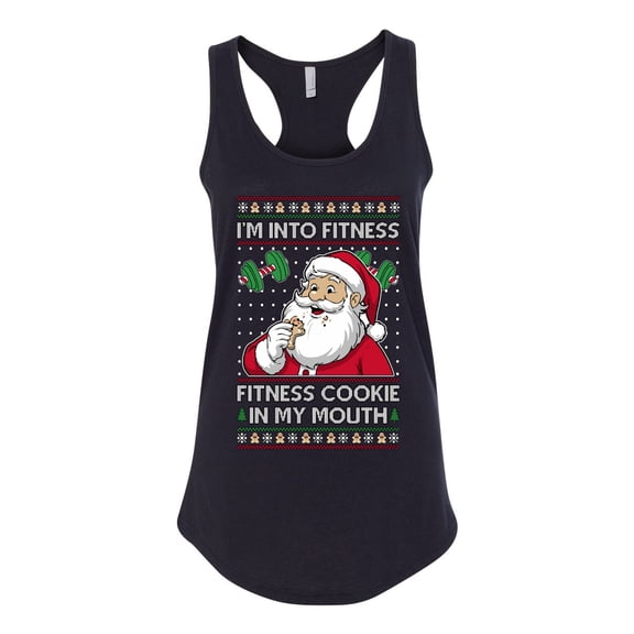 Wild Bobby I'm Into Fitness Cookie In My Mouth Santa Sweater | Holiday Women Racerback Tank Top