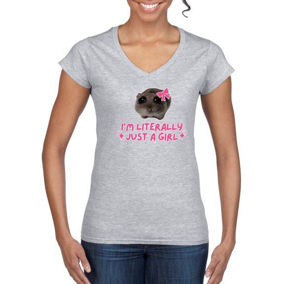 Wild Bobby I'm Literally Just a Girl Funny Deep Fried Brain Rot Hamster Meme Women Standard V-Neck Tee