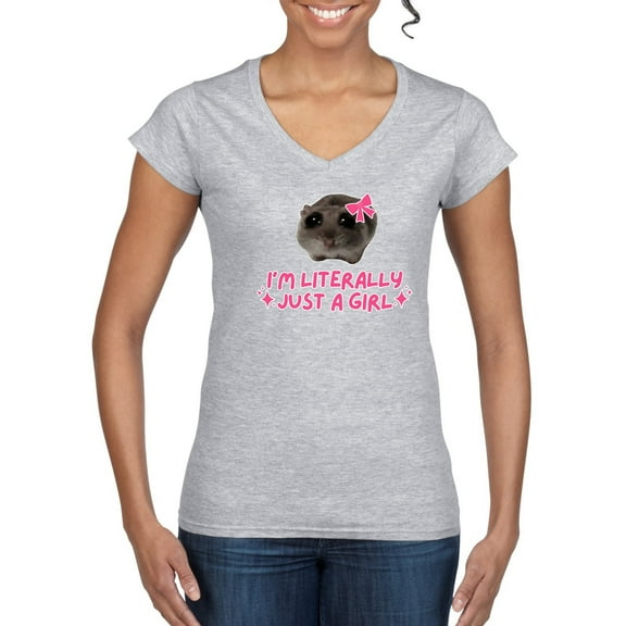 Wild Bobby I'm Literally Just a Girl Funny Deep Fried Brain Rot Hamster Meme Women Standard V-Neck Tee