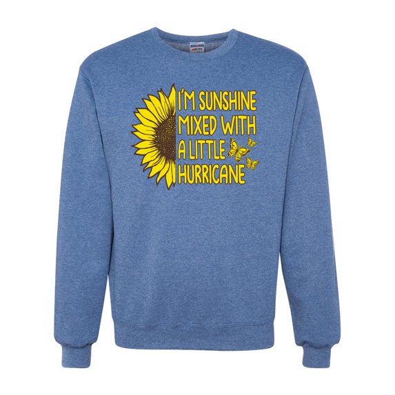 Wild Bobby, I'm Sunshine Mixed With A Little Hurricane , Inspirational/Christian, Unisex Crewneck Graphic Sweatshirt, Vintage Heather Blue, Large