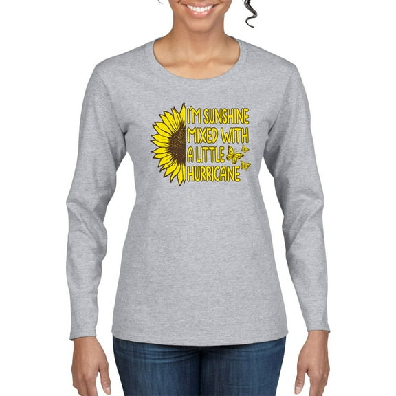 Wild Bobby, I'm Sunshine Mixed With A Little Hurricane , Inspirational/Christian, Women Graphic Long Sleeve Tee, Heather Grey, Medium