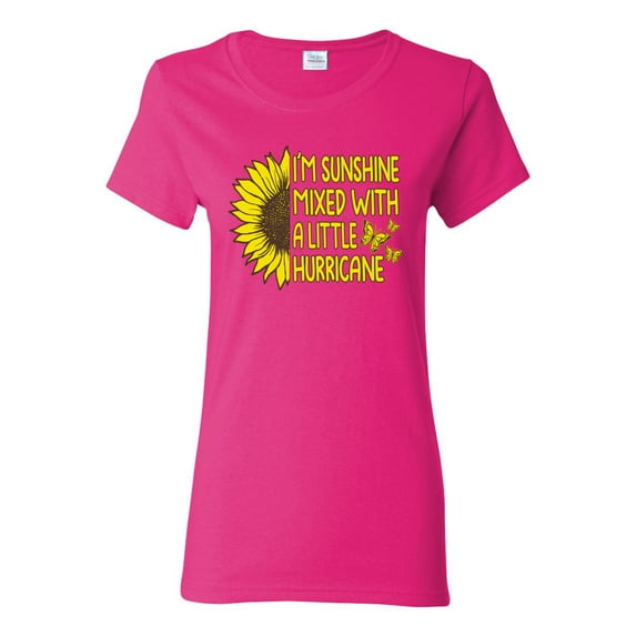 Wild Bobby, I'm Sunshine Mixed With A Little Hurricane , Inspirational/Christian, Women Graphic Tee, Fuschia, Medium