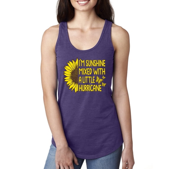 Wild Bobby, I'm Sunshine Mixed With A Little Hurricane , Inspirational/Christian, Women Racerback Tank Top, Purple Rush, Medium
