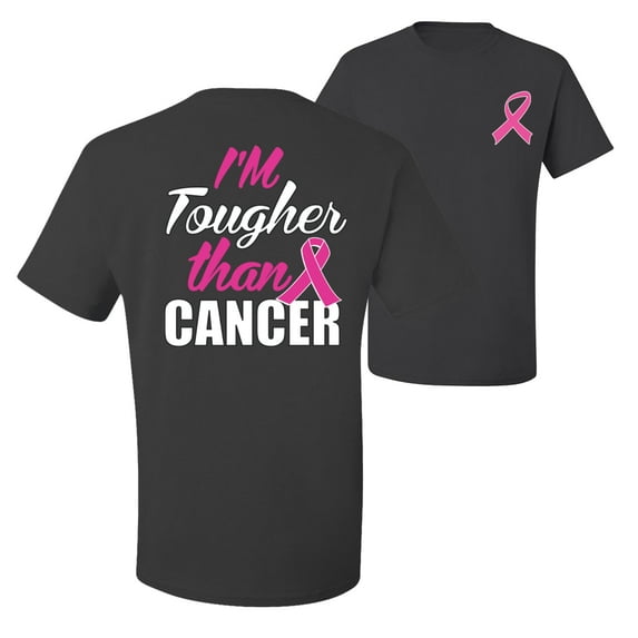 Wild Bobby, I'm Tougher Than Cancer, Breast Cancer Awareness, Front and Back Men Graphic Tee, Charcoal, Large