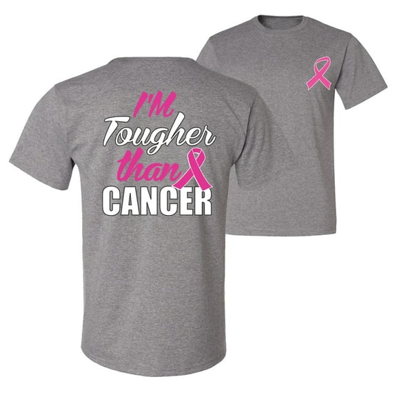 Wild Bobby, I'm Tougher Than Cancer, Breast Cancer Awareness, Front and Back Men Graphic Tee, Heather Grey, Medium
