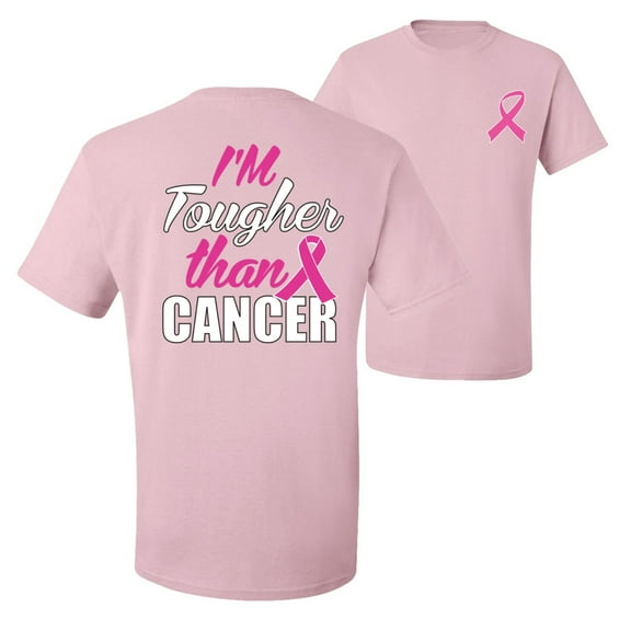 Wild Bobby, I'm Tougher Than Cancer, Breast Cancer Awareness, Front and Back Men Graphic Tee, Light Pink, X-Large
