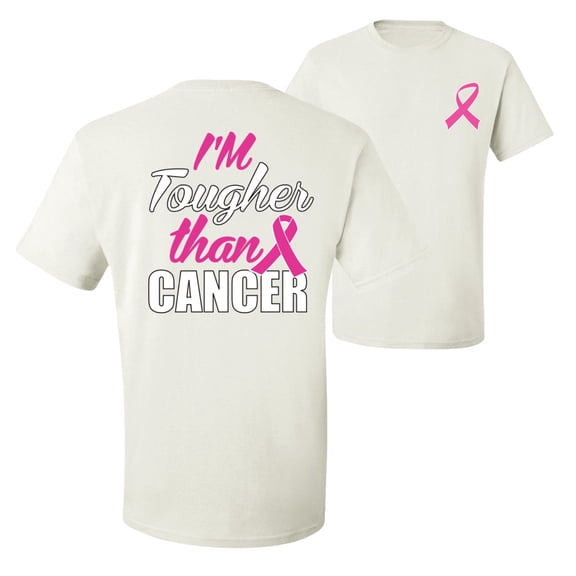 Wild Bobby, I'm Tougher Than Cancer, Breast Cancer Awareness, Front and Back Men Graphic Tee, White, X-Large