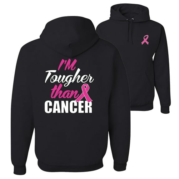 Wild Bobby, I'm Tougher Than Cancer, Breast Cancer Awareness, Front and Back Unisex Graphic Hoodie Sweatshirt, Black, Small