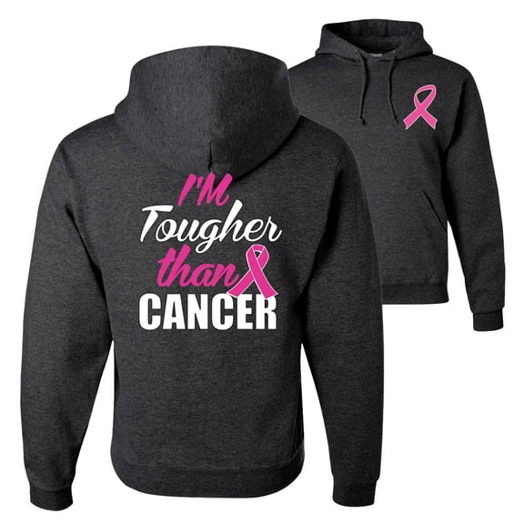 Wild Bobby, I'm Tougher Than Cancer, Breast Cancer Awareness, Front and Back Unisex Graphic Hoodie Sweatshirt, Heather Black, 3X-Large