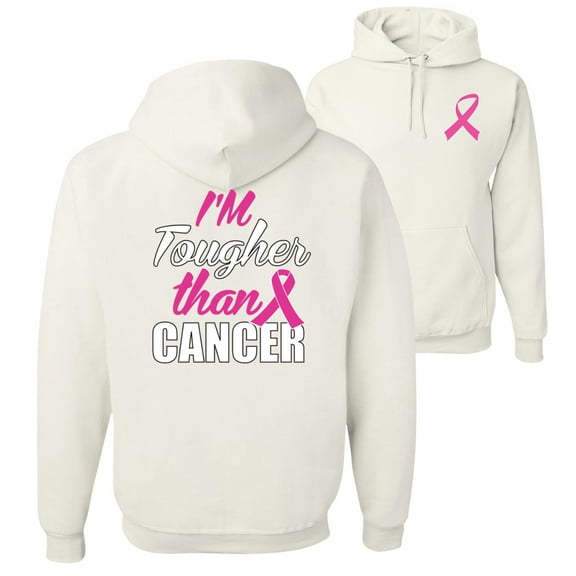 Wild Bobby, I'm Tougher Than Cancer, Breast Cancer Awareness, Front and Back Unisex Graphic Hoodie Sweatshirt, White, XX-Large