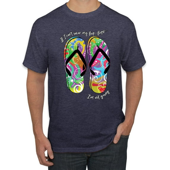 Wild Bobby, If I Can't Wear My Flip Flops I'm Not Going Colorful Sandals Streetwear Men's Graphic T-Shirt, Vintage Heather Navy, 3XL