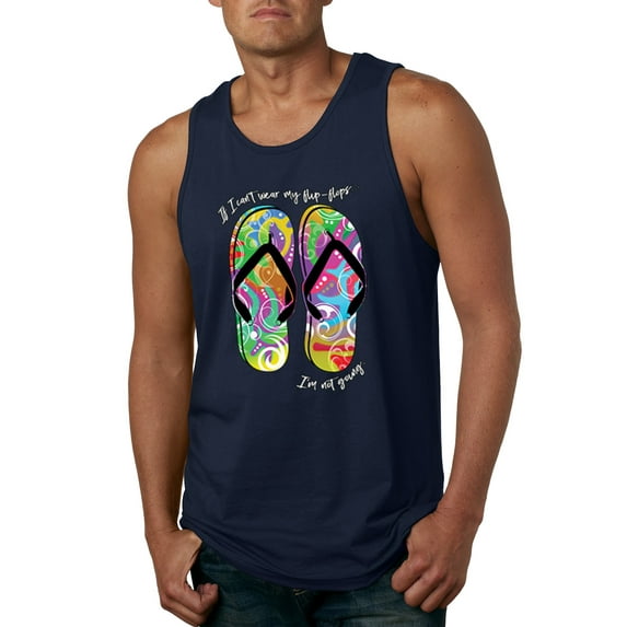 Wild Bobby, If I Can't Wear My Flip Flops I'm Not Going Colorful Sandals Streetwear Mens Graphic Tank Top, Navy, Small