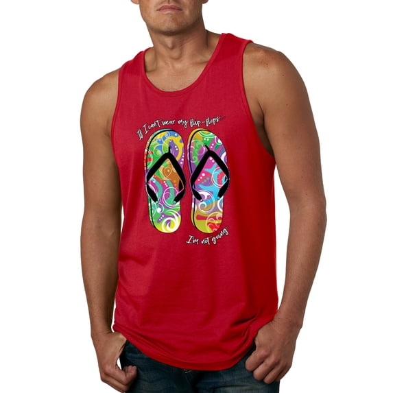 Wild Bobby, If I Can't Wear My Flip Flops I'm Not Going Colorful Sandals Streetwear Mens Graphic Tank Top, Red, Small