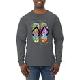 thumbnail image 1 of Wild Bobby, If I Can't Wear My Flip Flops I'm Not Going Colorful Sandals Streetwear Mens Long Sleeve Shirt, Charcoal, Large, 1 of 3