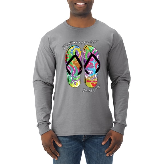 Wild Bobby, If I Can't Wear My Flip Flops I'm Not Going Colorful Sandals Streetwear Mens Long Sleeve Shirt, Heather Grey, 3XL