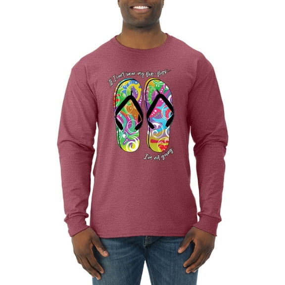 Wild Bobby, If I Can't Wear My Flip Flops I'm Not Going Colorful Sandals Streetwear Mens Long Sleeve Shirt, Vintage Heather Red, Large