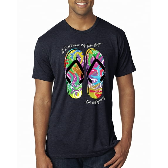 Wild Bobby, If I Can't Wear My Flip Flops I'm Not Going Colorful Sandals Streetwear Mens Premium Tri Blend T-Shirt, Vintage Navy, Medium