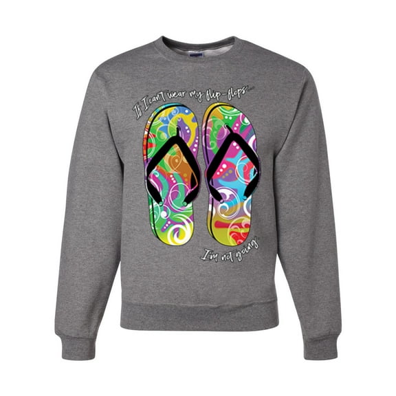 Wild Bobby, If I Can't Wear My Flip Flops I'm Not Going Colorful Sandals Streetwear Unisex Crewneck Graphic Sweatshirt, Heather Grey, Small