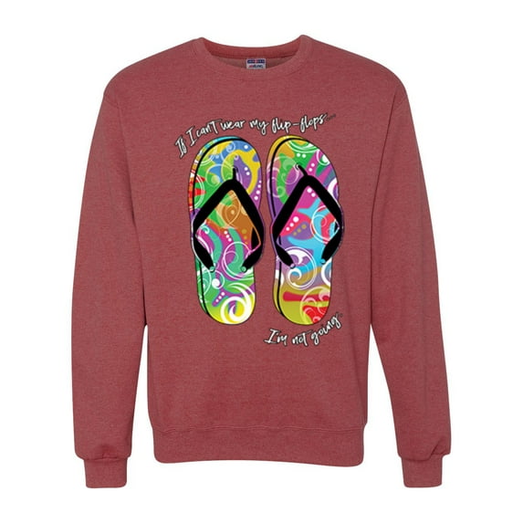 Wild Bobby, If I Can't Wear My Flip Flops I'm Not Going Colorful Sandals Streetwear Unisex Crewneck Graphic Sweatshirt, Vintage Heather Red, X-Large