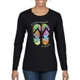 thumbnail image 1 of Wild Bobby, If I Can't Wear My Flip Flops I'm Not Going Colorful Sandals Streetwear Womens Graphic Long Sleeve T-Shirt, Black, Large, 1 of 3